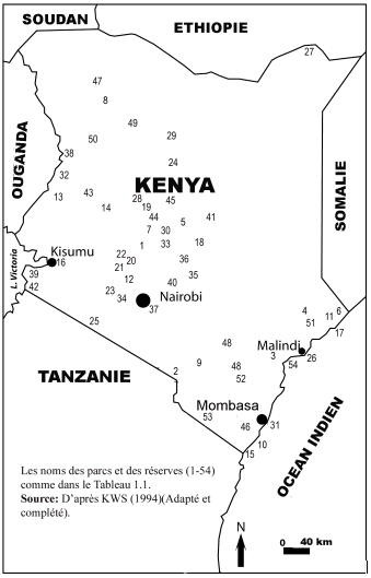 Figure 1.2 : Localisation des réserves et des parcs nationaux de Kenya