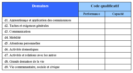 Tableau 7 – CIF : Domaines, performance et capacité