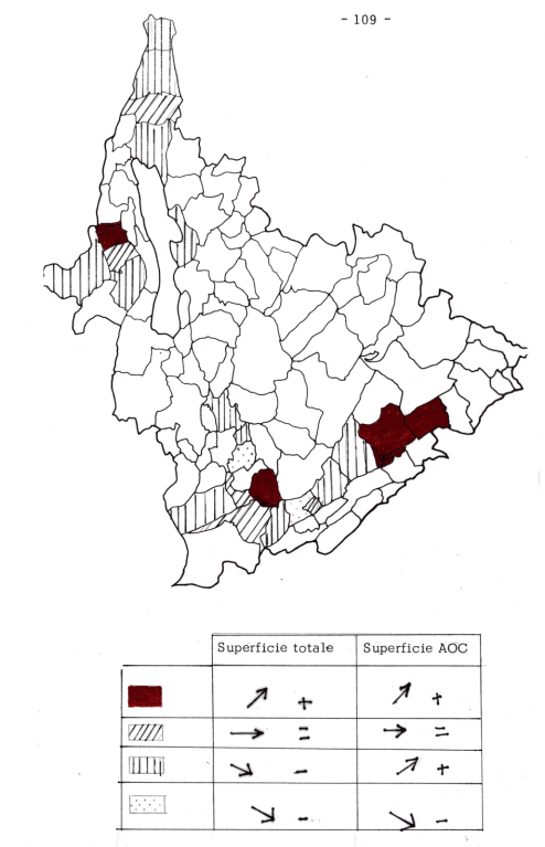 Evolution des superficies plantées en vigne de 1970 à 1979