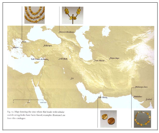 Figure 55- Carte de distribution des perles plates (d'après Aruz 