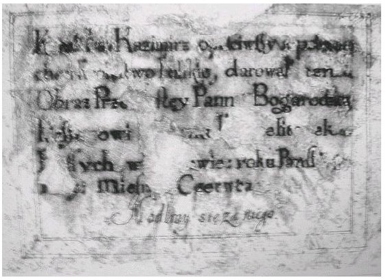 Pl. XXII : L’inscription au verso du tableau du couvent des Carmélites Déchaussées