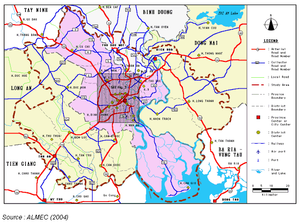 Illustration 17 : Le réseau routier actuel de la Région urbaine d'HCMV