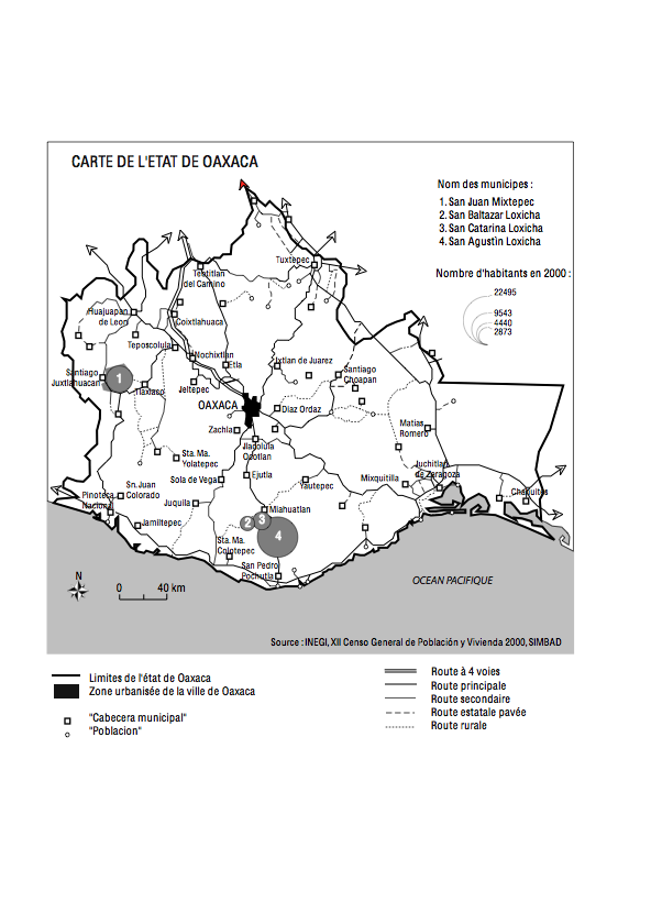 Figure 7. Localisation des villages étudiés dans l’Etat de Oaxaca