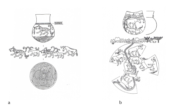 Figure 72- Coupes en métal provenant de Maïkop, Caucase (dessins d’après Aruz 