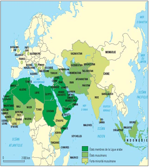 Carte géographique du monde arabe