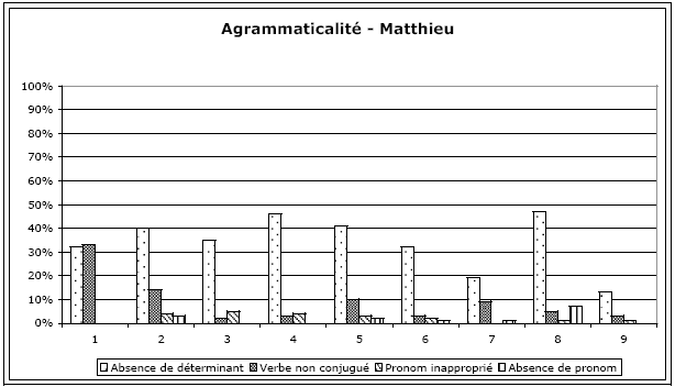 Figure 104 : Agrammaticalités produites Matthieu