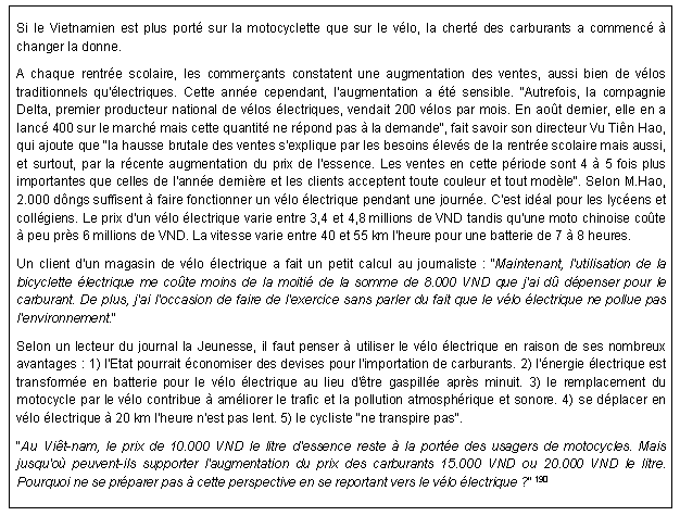 Encadré 8 : Le vélo électrique a-t-il un avenir ?