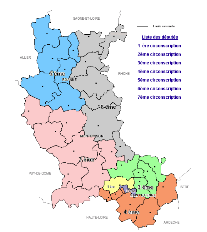 Circonscriptions législatives de la Loire avant redéfinition de 2009