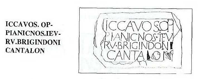 Fig. 57: Gallo-Latin inscription on stone from Auxey (Côte d’Or) dedicated to Brigindona. In the Musée de Beaune. Lambert,1995, p. 96.