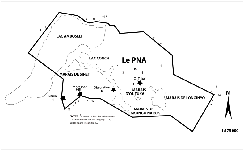 Figure 4.3: Localisation des équipements d’hébergement et caractéristiques physiques du PNA 