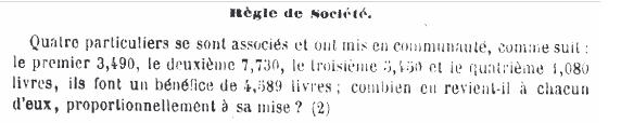 Figure 6 : Règle de société - Problème des épreuves du concours organisé par le Magistrat de la ville de Bourbourg