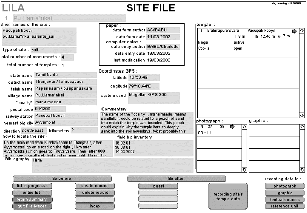 Figure 15 : écran de saisie d’un site dans LILA