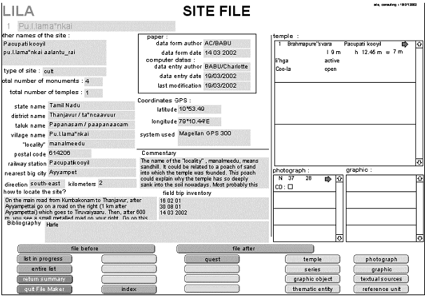 Figure 16 : écran de consultation d’un site dans LILA