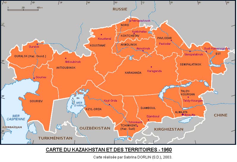 I a Carte du Kazakhstan et des territoires en 1960