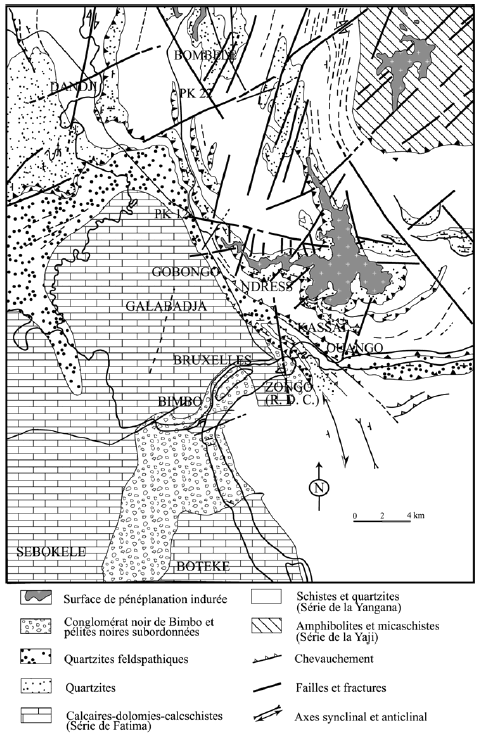 Figure 24 Structure de la ville de Bangui (selon CORNACCHIA et GIORGI, 1986, modifiée)