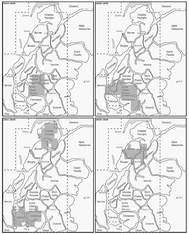 Carte 22 : Levés stéréotopographiques terrestres du SGA, entre 1922 et 1939.