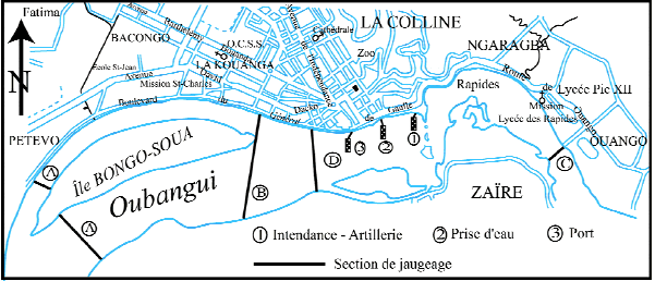 Figure 70 Emplacement des stations hydrométriques de l’Oubangui à Bangui