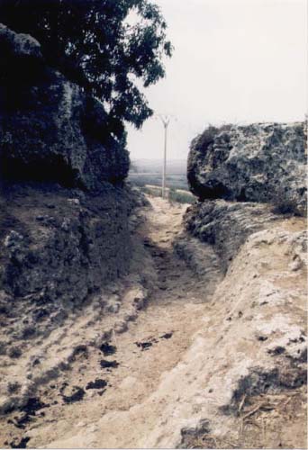 B : Chemin creusé dans le roc, au nord de la fortification. 