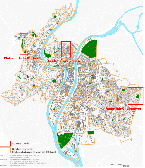 Carte II-2 : Présentation des trois quartiers d'étude