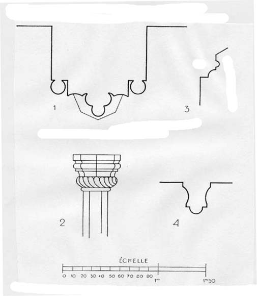 Fig. 145 : Détails architectoniques de la cathédrale portugaise de Safi. 1 et 2 détails de l’arc ; 3 et 4 moulures de la voûte. 