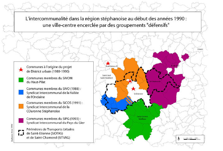 Illustration 47 : Etat de l’intercommunalité dans la région stéphanoise au début des années 1990