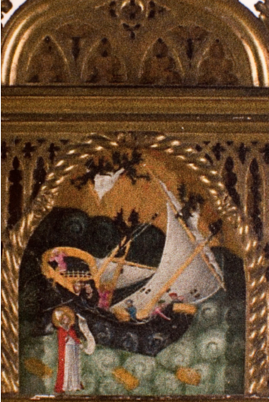 Figure 2 : Retable de la Vierge Marie daté des années 1375-1400 (Londres, National Gallery), détail (Helsin dans la tempête)