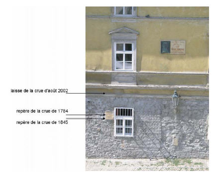 Photo 1. Repères de crue sur un immeuble du quartier de Mala Strana à Prague