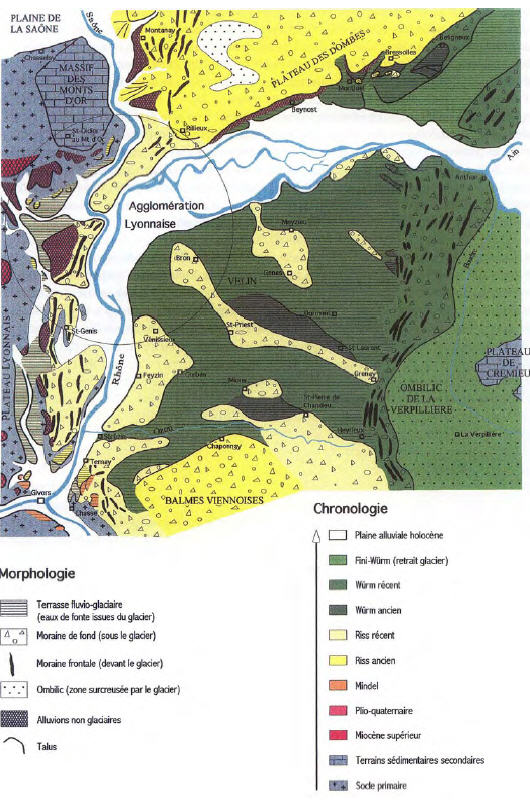Fig. 6. Carte des formations quaternaires de la région lyonnaise