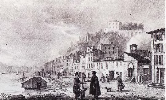 Fig. 17. Le quartier de Bourgneuf en rive droite de la Saône après la destruction des maisons et avant la construction du quai. 