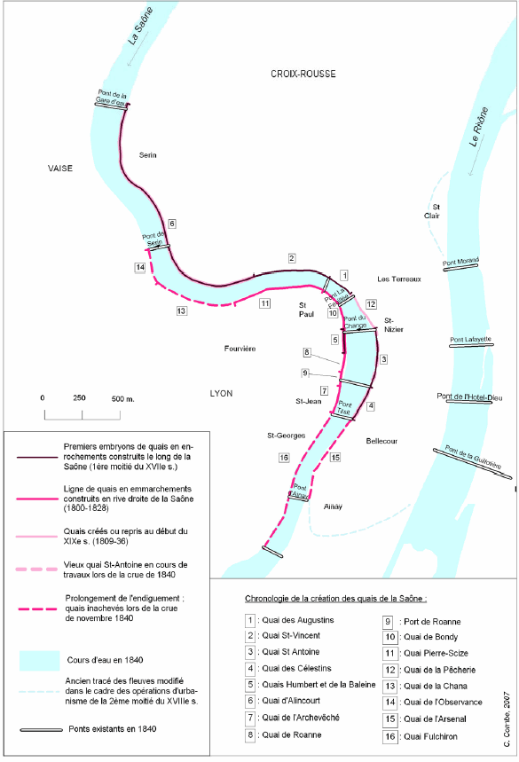 Fig. 18. L’endiguement de la Saône jusqu’en 1840.