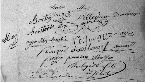 Verso de la lettre pétition adressée au préfet en faveur de Ferdinand Terrasse, en date du 12 mars 1852. 