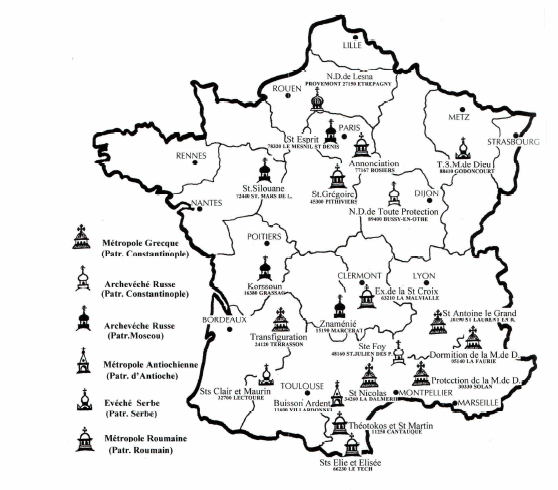 Illustration 13 : Répartition des monastères orthodoxes français selon leur juridiction spirituelle.