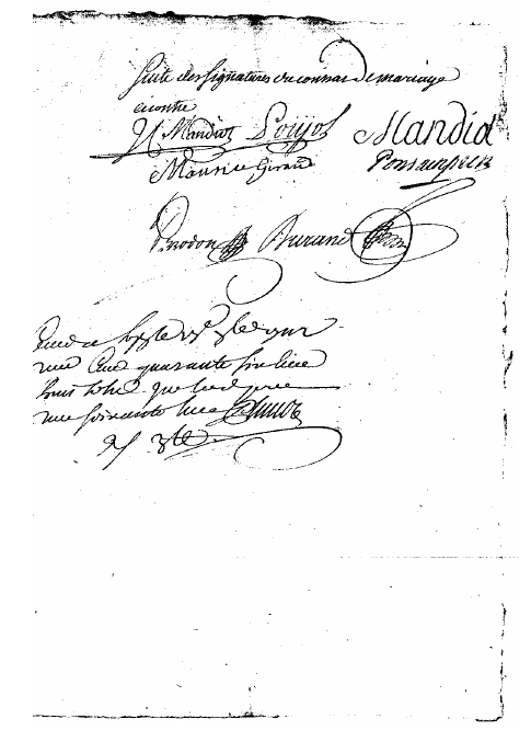 Copie d’acte : Signatures au cours du mariage Benoît Duplain et Claudine Mandiot, 3 septembre 1742 - ADR, 3