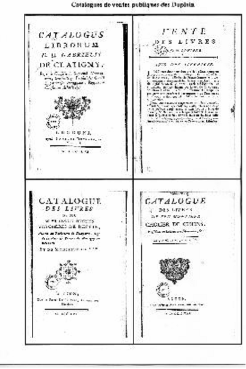 Pages de titre de quatre catalogues de vente