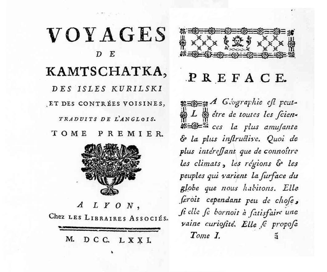 Page de titre : les Voyages de Kamtschatka