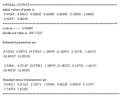 Estimation avec probabilités de transitions fixes (output Gauss 5.0)