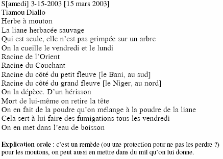Doc. 10 Les poins cardinaux dans une recette de Moussa Coulibaly - 3. Traduction