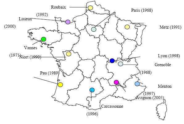 Répartition des départements STID en France avec leur date de création