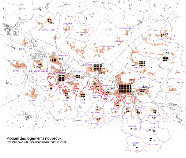 Carte n°17 : Les sites potentiels pour les extensions urbaines : un scénario non retenu par les élus du SATIN