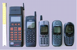 Illustration 6. Evolution des GSM Siemens entre 1992 (GH172) et 2002 (ME45)