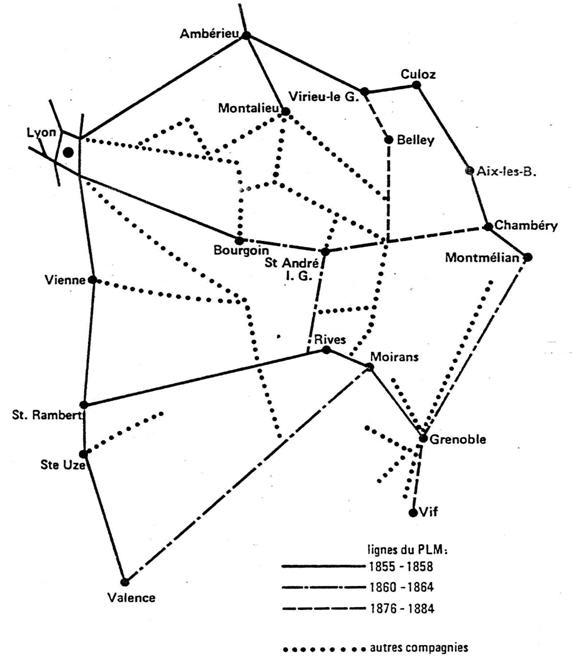 Carte 16–Le réseau ferroviaire du Bas-Dauphiné à la fin du XIX