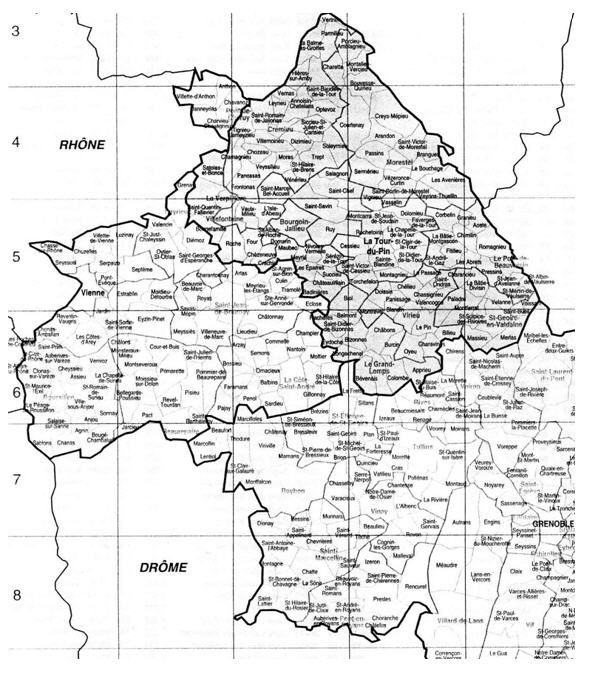 Carte 2-Les communes du Nord-Isère en 1999.