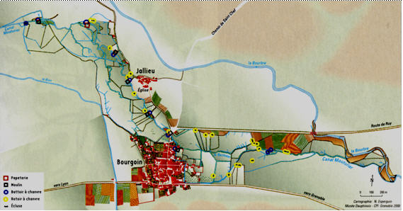 Carte 4–La ruée vers l’eau à Bourgoin et Jallieu à la fin du XVIII