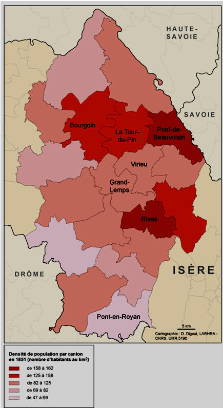 Carte 9–Les « vides » et les « pleins » en Bas-Dauphiné au milieu du XIX