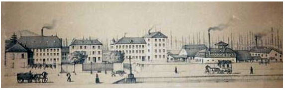 Figure 3–La propriété Perrégaux : le tissage de coton, la maison bourgeoise et la manufacture d’impression, à Jallieu , vers 1840. 