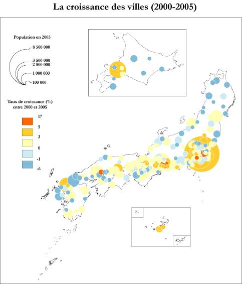 Figure 20 : Croissance des villes japonaises 2000-2005. 