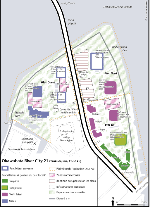 Figure 68 : L'opération River City 21, plan du périmètre d’aménagement et détail des constructions.