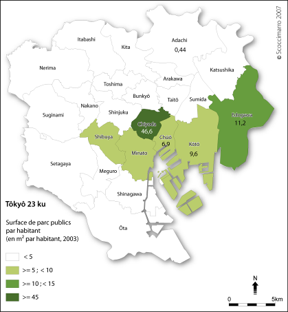 Figure 8 : Surface de parcs par habitant et par arrondissement. 