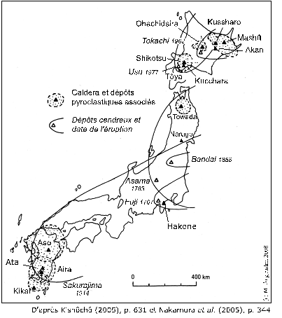 Carte 2-3 – Calderas, nappes pyroclastiques et dépôts cendreux