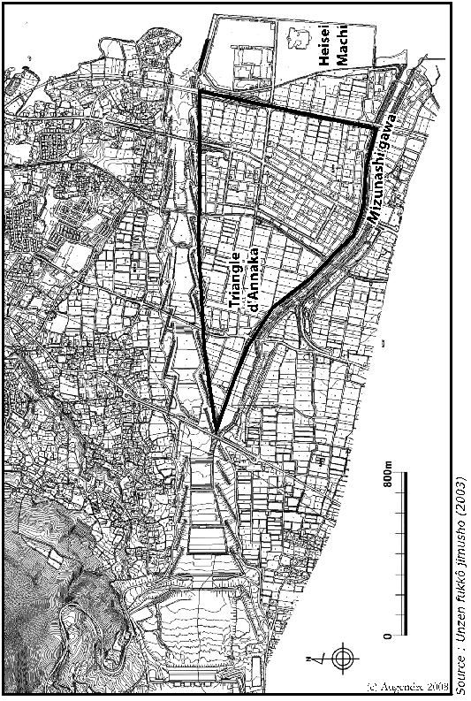 Carte 1-3 – Plan de Shimabara sud (Mizunashi gawa et Heisei machi)